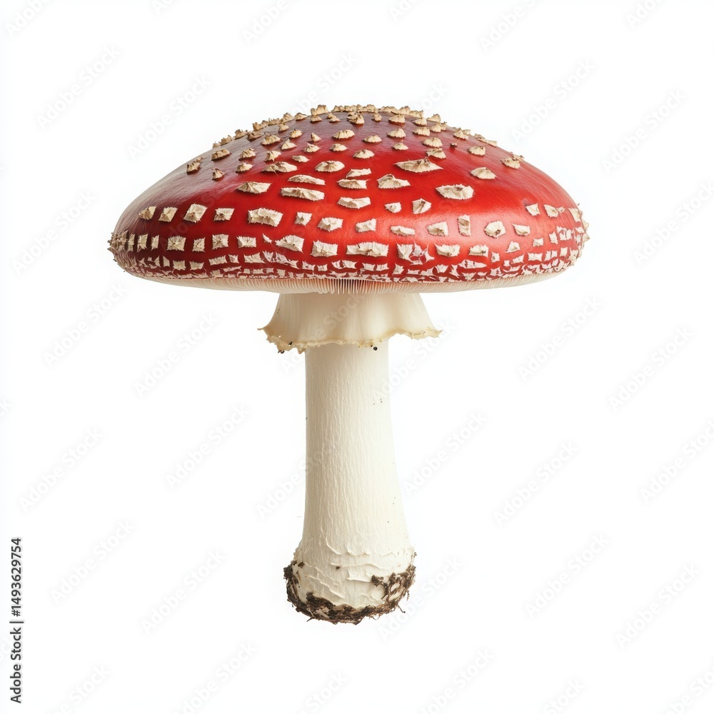 Red mushroom with spots close up on a white background Red mushroom with spots close up on a white background