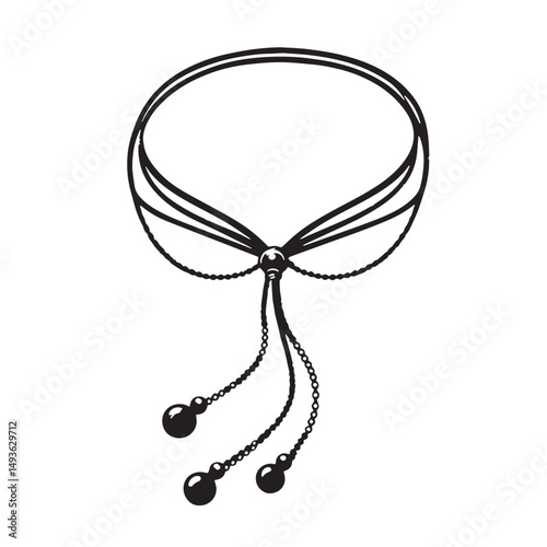 Black Color Lariat Necklace Silhouette Vector Illustration, Solid White Background. minimal vector design
