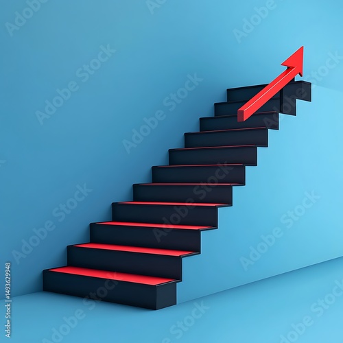 Wallpaper Mural Highly rendering of stairs in blue background with red arrow pointing up Torontodigital.ca