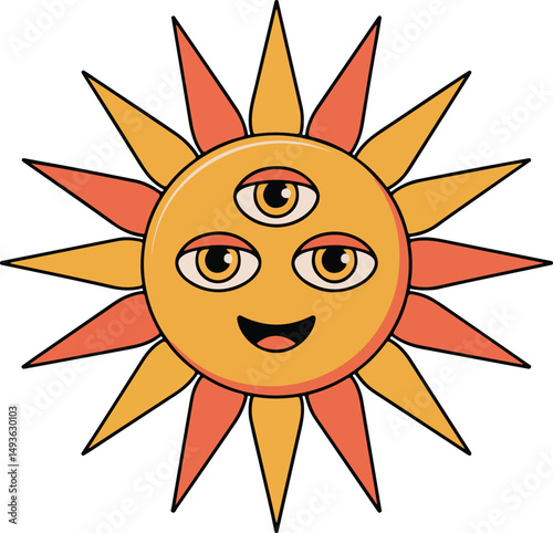 Retro Groovy Three-Eyed Sun Vector Illustration for Indie Design Projects