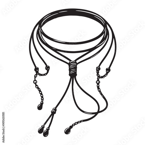 Black Color Lariat Necklace Silhouette Vector Illustration, Solid White Background. minimal vector design