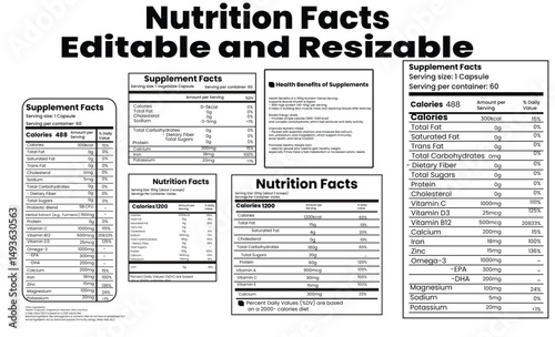Nutrition facts template, Supplement facts template , Vitamin facts ,Label Design