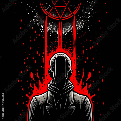 Blood ritual under a pentagram a gory horror illustration