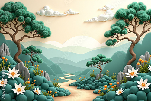 landscape with trees and mountains