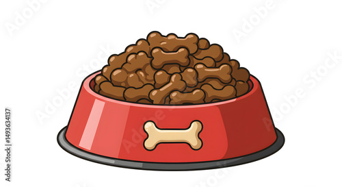 Cartoon Dog Food Bowl with Bone Kibble