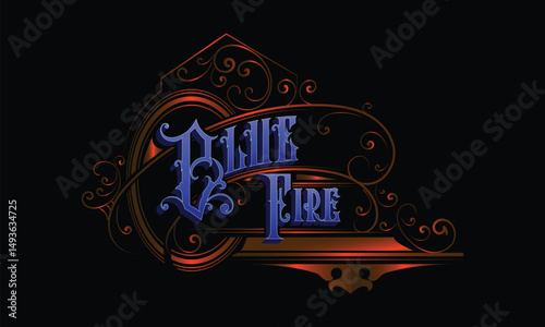 BLUE FIRE lettering custom style design.