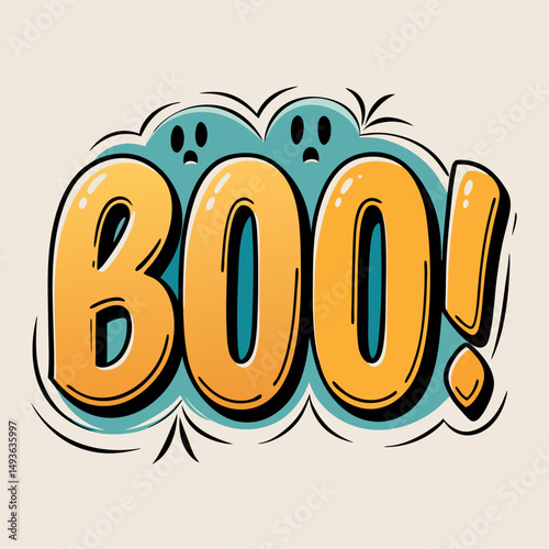 Cartoon halloween boo text with ghostly accents