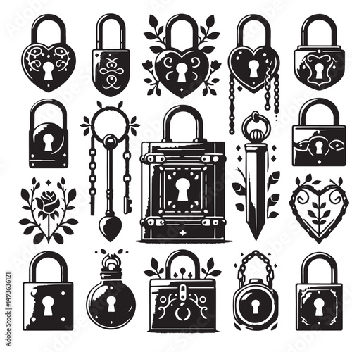 Black Color Locket Silhouette Vector Illustration, Solid White Background. minimal vector design