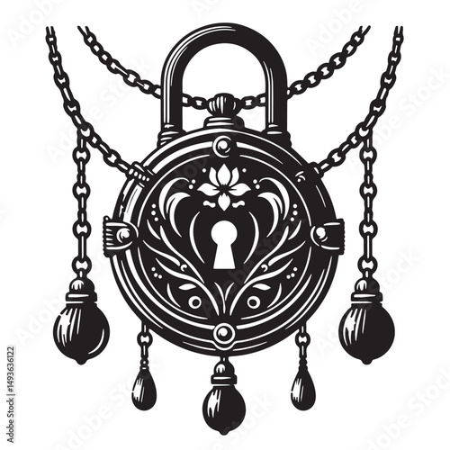 Black Color Locket Silhouette Vector Illustration, Solid White Background. minimal vector design