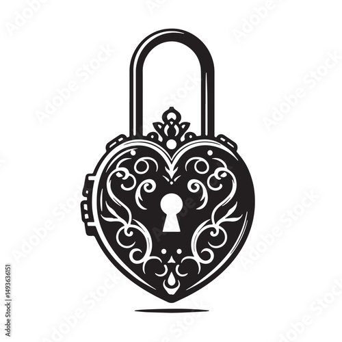 Black Color Locket Silhouette Vector Illustration, Solid White Background. minimal vector design