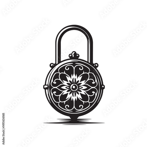 Black Color Locket Silhouette Vector Illustration, Solid White Background. minimal vector design