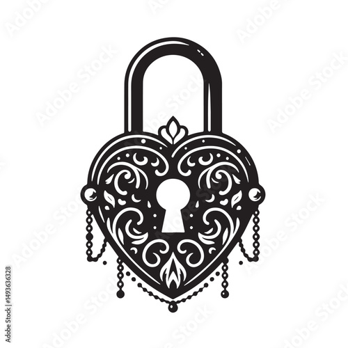 Black Color Locket Silhouette Vector Illustration, Solid White Background. minimal vector design