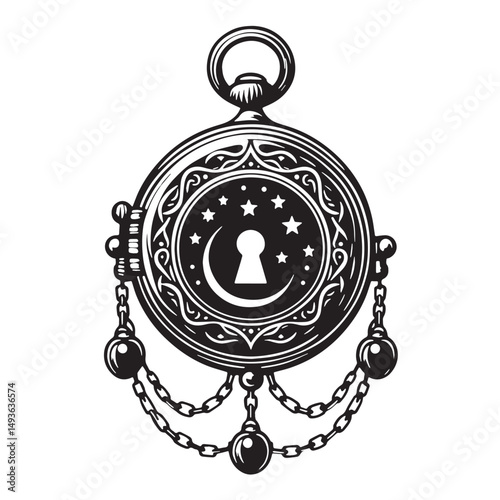 Black Color Locket Silhouette Vector Illustration, Solid White Background. minimal vector design