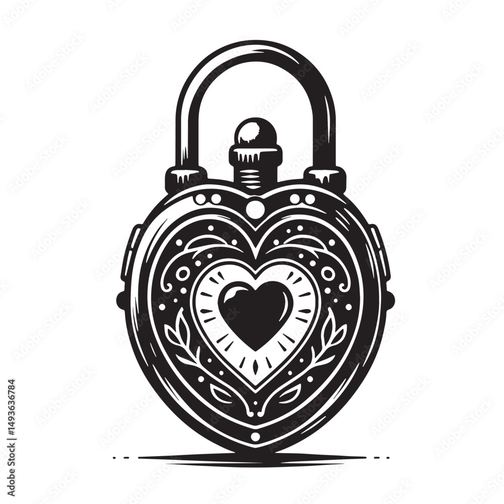 Obraz premium Black Color Locket Silhouette Vector Illustration, Solid White Background. minimal vector design