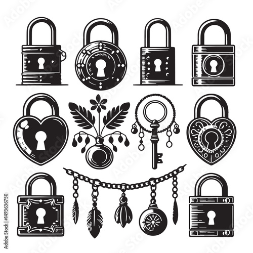 Black Color Locket Silhouette Vector Illustration, Solid White Background. minimal vector design