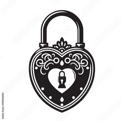 Black Color Locket Silhouette Vector Illustration, Solid White Background. minimal vector design