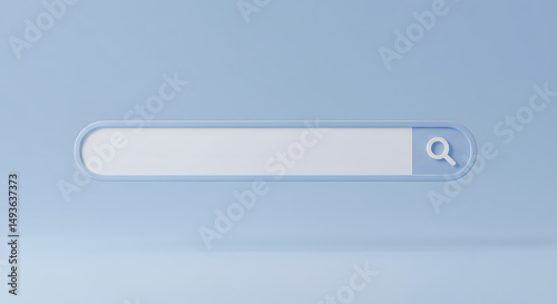 Minimalist 3D Render of a Search Bar on a Light Blue Background