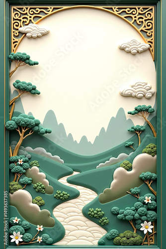 frame of tropical island with palm trees
