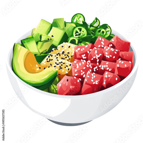 Flat Vector Illustration Of Hawaiian Poke  isolated on a transparent background