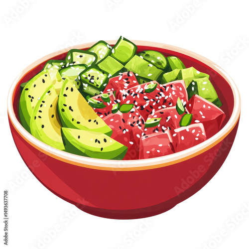 Flat Vector Illustration Of Hawaiian Poke  isolated on a transparent background
