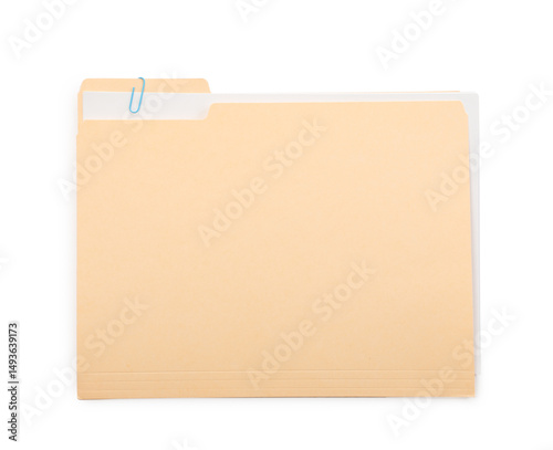 One paper file folder isolated on white, top view