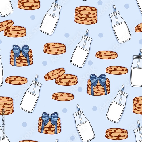blue ribbon cookies and bottle milk pattern design