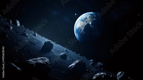 Asteroid flying close to earth in the solar system