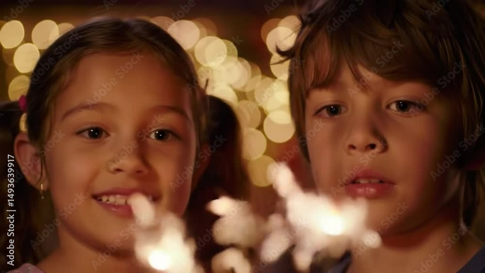 Two children playing with fireworks on the eve of Independence Day celebrations