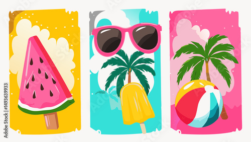 Escape to Summer A collection of vibrant joyful beachside treats tropical scenes with a playful