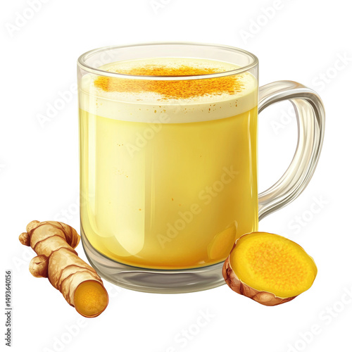 Golden Milk With Turmeric Backdrop Ultra  isolated on a transparent background