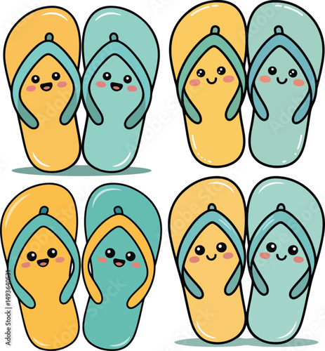 Cute Cartoon Happy Flip Flops vector illustration