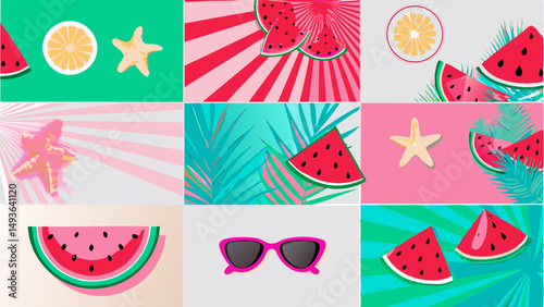 Summertime fun with watermelon citrus and sunglasses for a refreshing summer getaway with bright pop