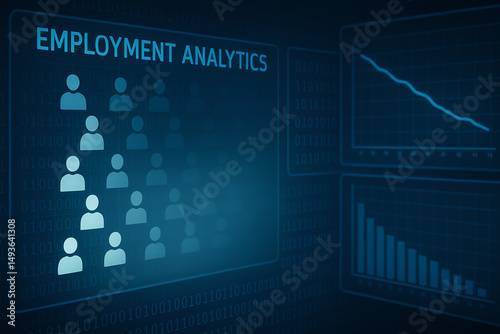 A modern digital representation of employment analytics, featuring data visualizations and user profiles. Ideal for conveying insights into workforce trends and analytics.