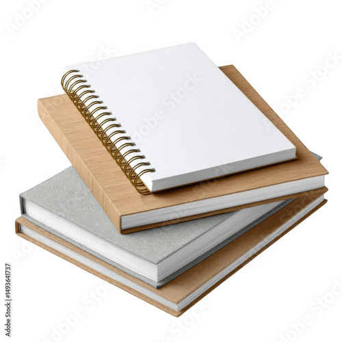 Stack of blank notebooks with spiral binding