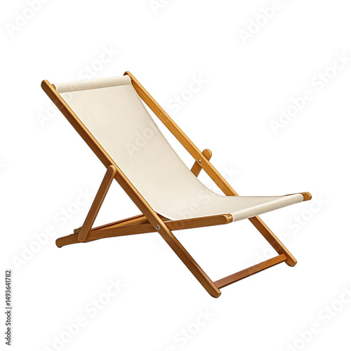 Elegant Reclining Wooden Beach Chair with a Sleek Frame Isolated on Transparent Background