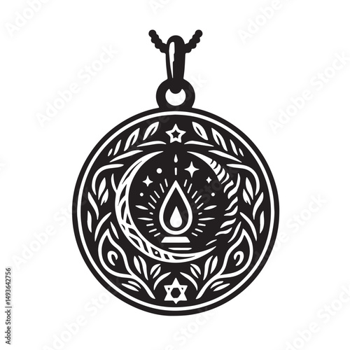 Black Color Pendant Charm Silhouette Vector Illustration, Solid White Background. minimal vector design