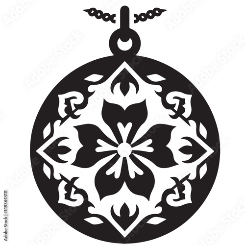 Black Color Pendant Charm Silhouette Vector Illustration, Solid White Background. minimal vector design