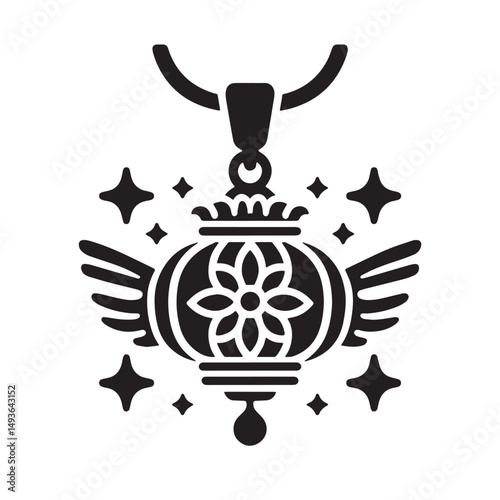 Black Color Pendant Charm Silhouette Vector Illustration, Solid White Background. minimal vector design