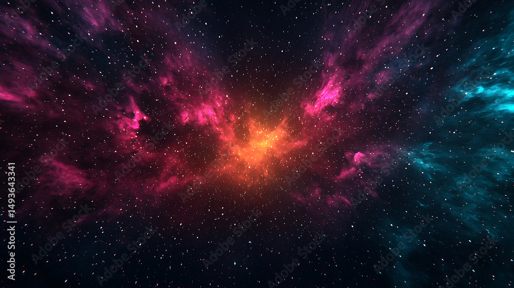Fototapeta premium Vibrant cosmic cloudscape featuring a mesmerizing nebula with stars and colorful space dust, perfect for atmospheric backgrounds.