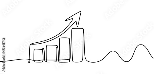 Upward trend bar graph illustrated in one line