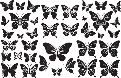 Black butterfly silhouettes collection nature insects wings design
