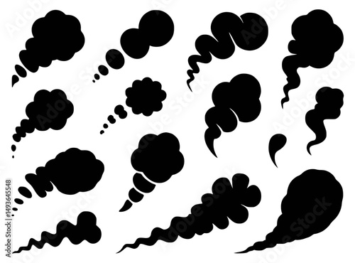 Vector collection of black smoke trail elements