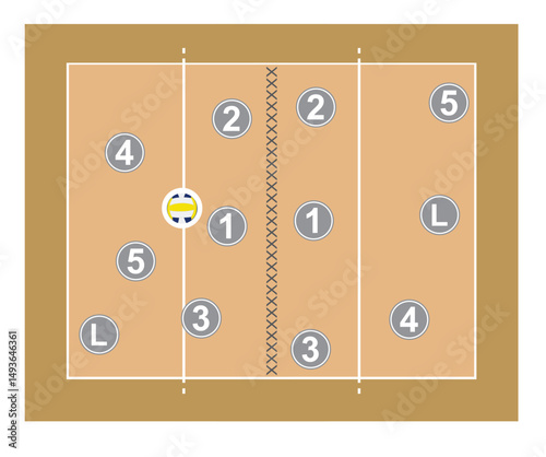 Volleyball field tactics. vector illustration
