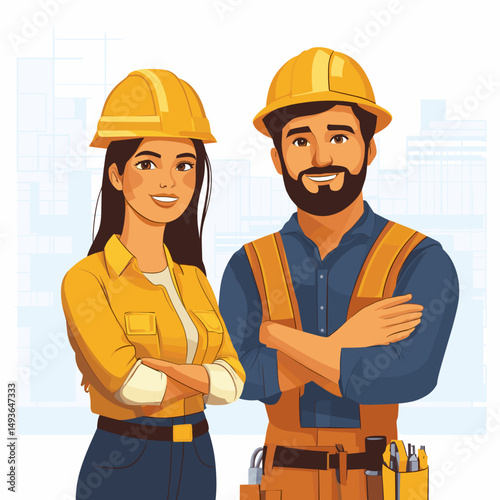 Friendly Construction Team with Hard Hats