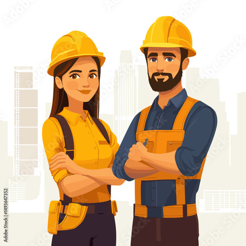 Friendly Construction Team with Hard Hats