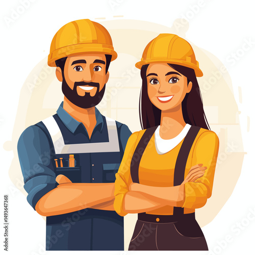 Friendly Construction Team with Hard Hats