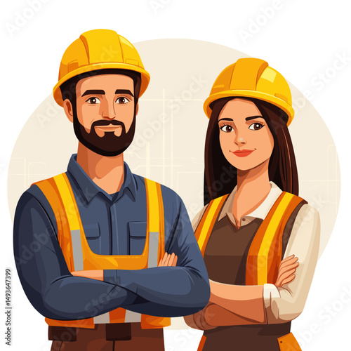 Friendly Construction Team with Hard Hats