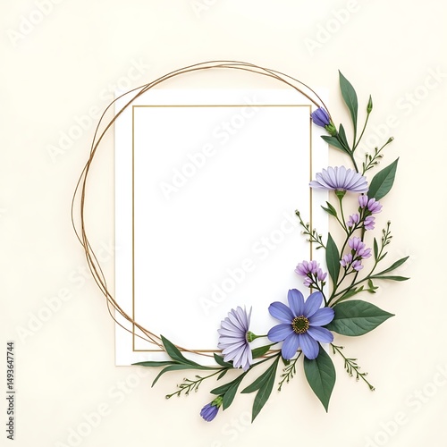 flat lay white card mockup, hand-drawn, spring floral