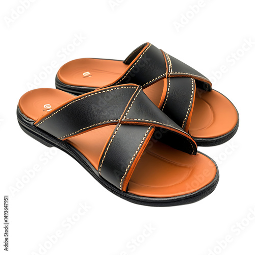 Trendy Slip-On Beach Sandals with a Sleek Design Isolated on Transparent Background