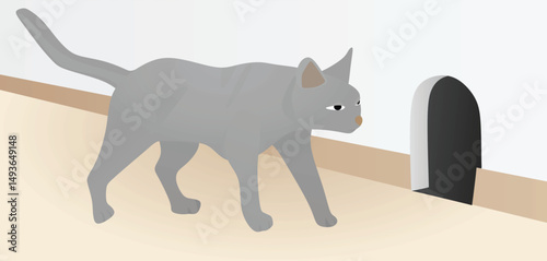 Cat and mouse in home. vector